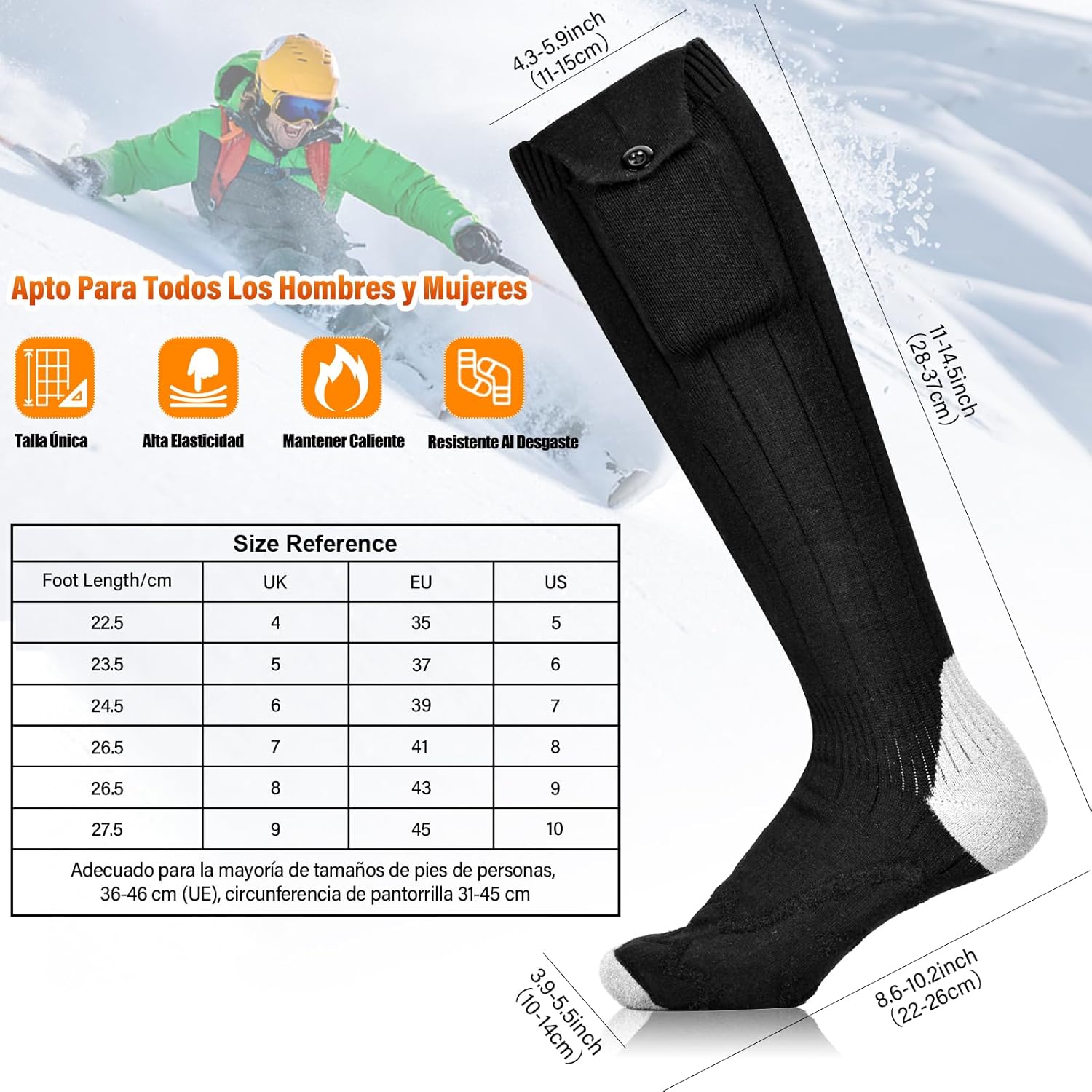 Calcetines calefactables 5V/5000mAh Recargables Calcetines Eléctricos con 4 niveles de Temperatura - Imagen 6